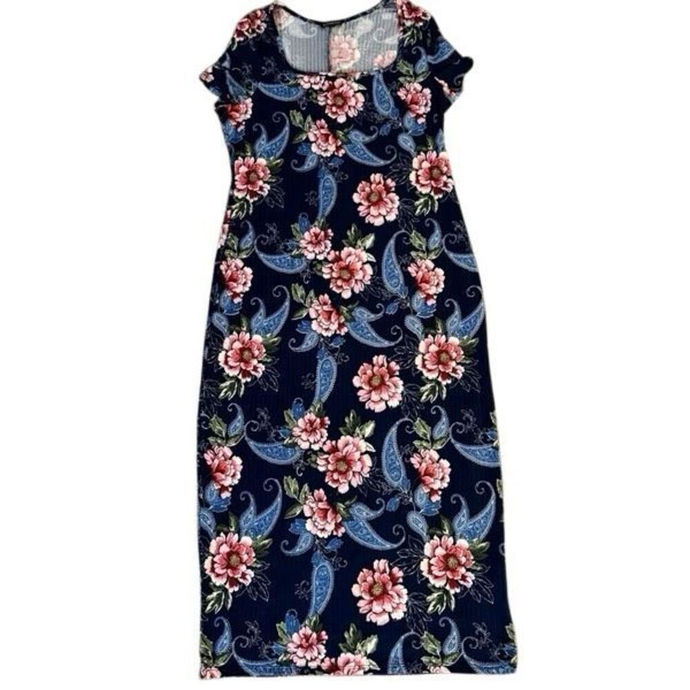 Bebe Floral Paisley Stretchy Midi T-Shirt Dress XL